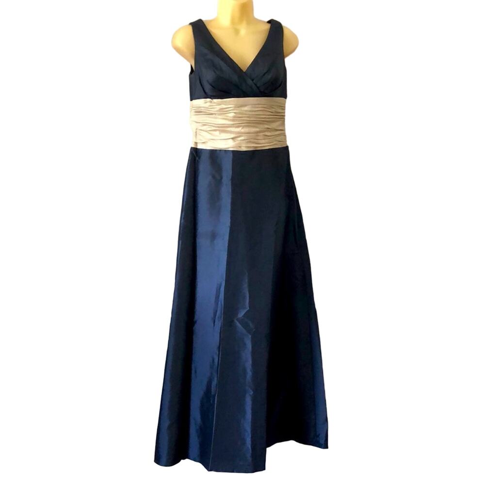 Steel Blue & Ivory Taffeta Gown Formal Dress Long Maxi Prom Special Occasion